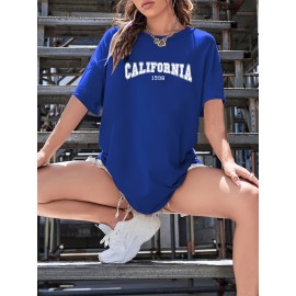 California 1998 Print T-Shirt, Crew Neck Short Sleeve T-Shirt, Casual Sport Tops, Women's Clothing
