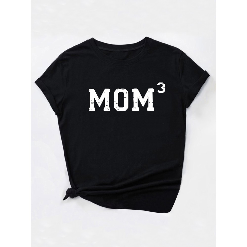 Mom Print T-Shirt, Crew Neck Short Sleeve T-Shirt, Casual Sport Tops, Women's Clothing