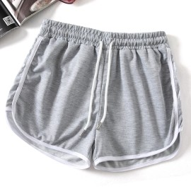 Contrast Binding Casual Sports Shorts, Drawstring Running Loose Shorts, Women's Activewear