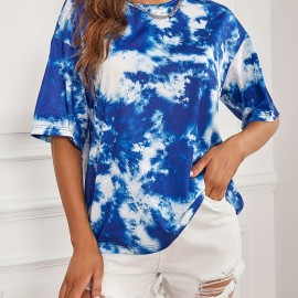 Fashion Tie Dye Simple T-shirts, Short Sleeve Crew Neck Casual Tee, Women's Tops