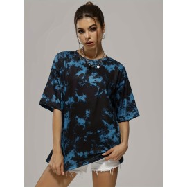 Fashion Tie Dye Simple T-shirts, Short Sleeve Crew Neck Casual Tee, Women's Tops