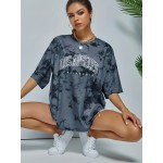 Tie Dye & Letter Graphic Tee - Casual Loose Crew Neck T-shirt for Women