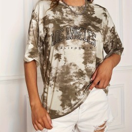 Tie Dye & Letter Graphic Tee - Casual Loose Crew Neck T-shirt for Women