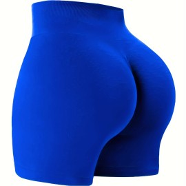 Solid Color Quick Drying Yoga Workout Shorts, High Stretch Sports Running Shorts, Women's Activewear