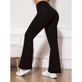 High Stretchy Soft Solid Sports Flare Pants with Butt Lifting and Pocket for Women's Activewear