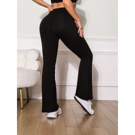 High Stretchy Soft Solid Sports Flare Pants with Butt Lifting and Pocket for Women's Activewear