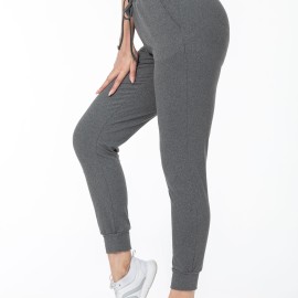 Solid Color Casual Pants, High Stretch Running Jogging Pants With Pocket, Women's Activewear