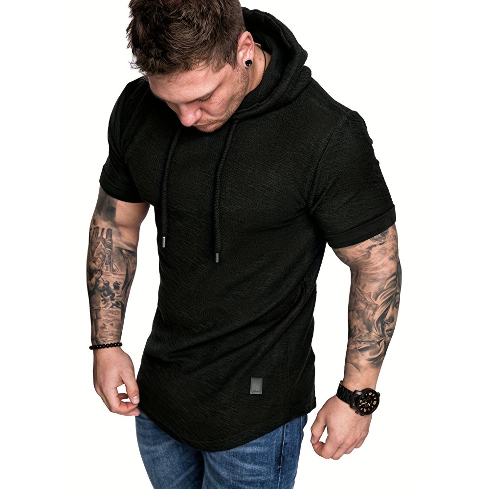 Men's Short Sleeve Hoodie Tshirt - Casual Solid Color Tee for Summer, Workout Gym - Great Gift Idea