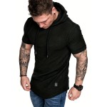 Men's Short Sleeve Hoodie Tshirt - Casual Solid Color Tee for Summer, Workout Gym - Great Gift Idea