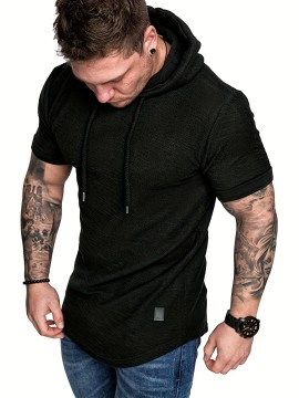Men's Short Sleeve Hoodie Tshirt - Casual Solid Color Tee for Summer, Workout Gym - Great Gift Idea