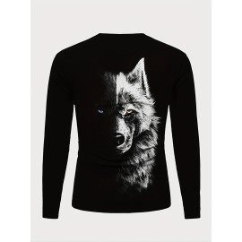 Splicing Wolf Face Men's Long Sleeve T-shirt - Stylish Graphic Tee for Spring and Fall