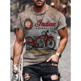 Retro Style Motorcycle Print Men's Graphic T-shirt - Casual and Comfy Summer Tee