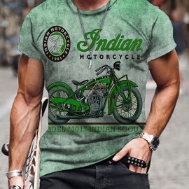 Retro Style Motorcycle Print Men's Graphic T-shirt - Casual and Comfy Summer Tee