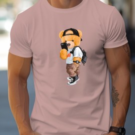 Men's Casual Street Style Stretch Round Neck Tee Shirt with Toy Bear Print for Summer