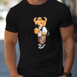 Men's Casual Street Style Stretch Round Neck Tee Shirt with Toy Bear Print for Summer