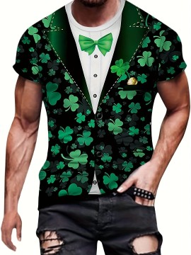 Men's Funny Bowtie Suit 3D Graphic Print Short Sleeve T-shirt for St. Patrick's Day - Summer Outdoor Wear