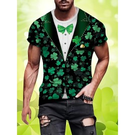 Men's Funny Bowtie Suit 3D Graphic Print Short Sleeve T-shirt for St. Patrick's Day - Summer Outdoor Wear