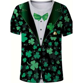 Men's Funny Bowtie Suit 3D Graphic Print Short Sleeve T-shirt for St. Patrick's Day - Summer Outdoor Wear