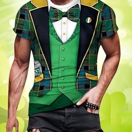 Men's Funny Bowtie Suit 3D Graphic Print Short Sleeve T-shirt for St. Patrick's Day - Summer Outdoor Wear