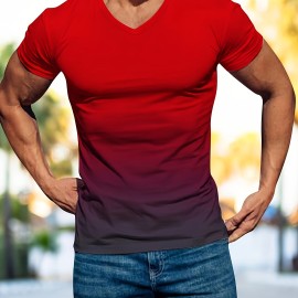 Men's Gradient V-Neck Short Sleeve Sports T-Shirt - Lightweight Summer Tee for Outdoor Activities - Perfect Gift for Active Men