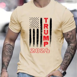 TRUMP 2024 Graphic Print Men's Casual Short Sleeve T-shirt for Summer Outdoor Wear