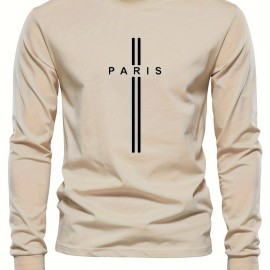 PARIS Print Men's Long Sleeve Active T-shirt - Casual and Comfy for Spring, Summer, and Autumn