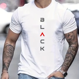 Men's Casual Black Print Tee Shirt - Short Sleeve Summer/Fall T-shirt