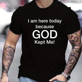 Tees For Men, 'God Kept Me' Print T Shirt, Casual Short Sleeve Tshirt For Summer Spring Fall, Tops As Gifts