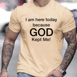 Tees For Men, 'God Kept Me' Print T Shirt, Casual Short Sleeve Tshirt For Summer Spring Fall, Tops As Gifts