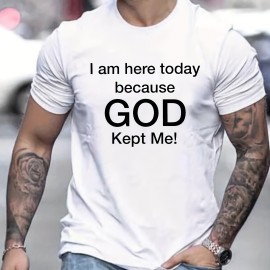 Tees For Men, 'God Kept Me' Print T Shirt, Casual Short Sleeve Tshirt For Summer Spring Fall, Tops As Gifts