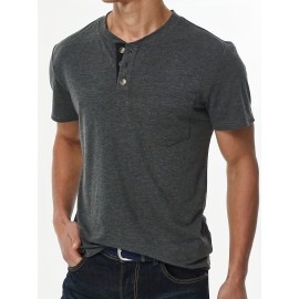 Men's Slim Fit Short Sleeve Henley Tee with Chest Pocket - Casual Button Down T-Shirt