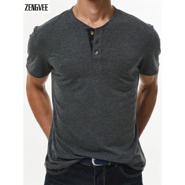 Men's Slim Fit Short Sleeve Henley Tee with Chest Pocket - Casual Button Down T-Shirt