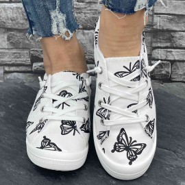 Women's Canvas Sneakers, Fashion Casual Low-Top Shoes, Butterfly Print Comfortable Flat Sports Footwear