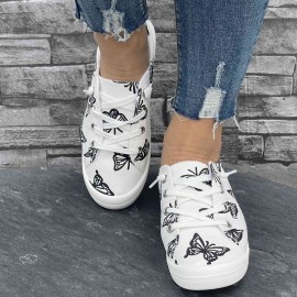 Women's Canvas Sneakers, Fashion Casual Low-Top Shoes, Butterfly Print Comfortable Flat Sports Footwear