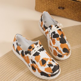 Women's Leopard Print Canvas Shoes, Casual Lace Up Outdoor Shoes, Lightweight Low Top Walking Shoes