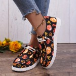 Women's Pumpkin Printed Canvas Shoes, Casual Halloween Slip On Flats, Lightweight Low Top Sneakers