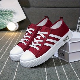 Women's Solid Color Casual Shoes, Lace Up Soft Sole Lightweight Biscuit Canvas Shoes, Low-top Walking Comfy Shoes