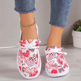 Women's Heart Pattern Loafers - Lightweight Slip On Casual Canvas Shoes for Valentine's Day