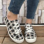 Women's Plaid Pattern Canvas Shoes, Casual Lace Up Outdoor Shoes, Lightweight Low Top Sneakers