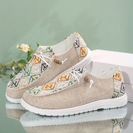 Women's Sunflower & Cow Pattern Canvas Lace Up Sneakers - Lightweight Outdoor Casual Shoes