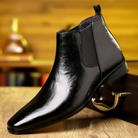 Men's Solid Ankle Chelsea Boots, Wear-resistant Slip On Dress Boots For Business Office Wedding Party