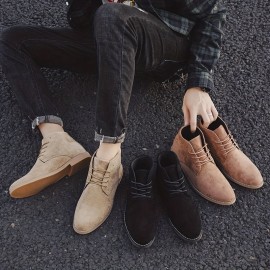 All-Season Menâ€™s Suede Casual Boots â€“ Elegant Pointed Toe, Comfortable Lace-Up Fit, Non-Slip Sole