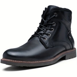 Men's Retro Solid High Top Derby Boots With Top Leather Uppers, Wear-resistant Non Slip Lace-up Dress Boots For Business Occasions, Men's Office Daily Footwear