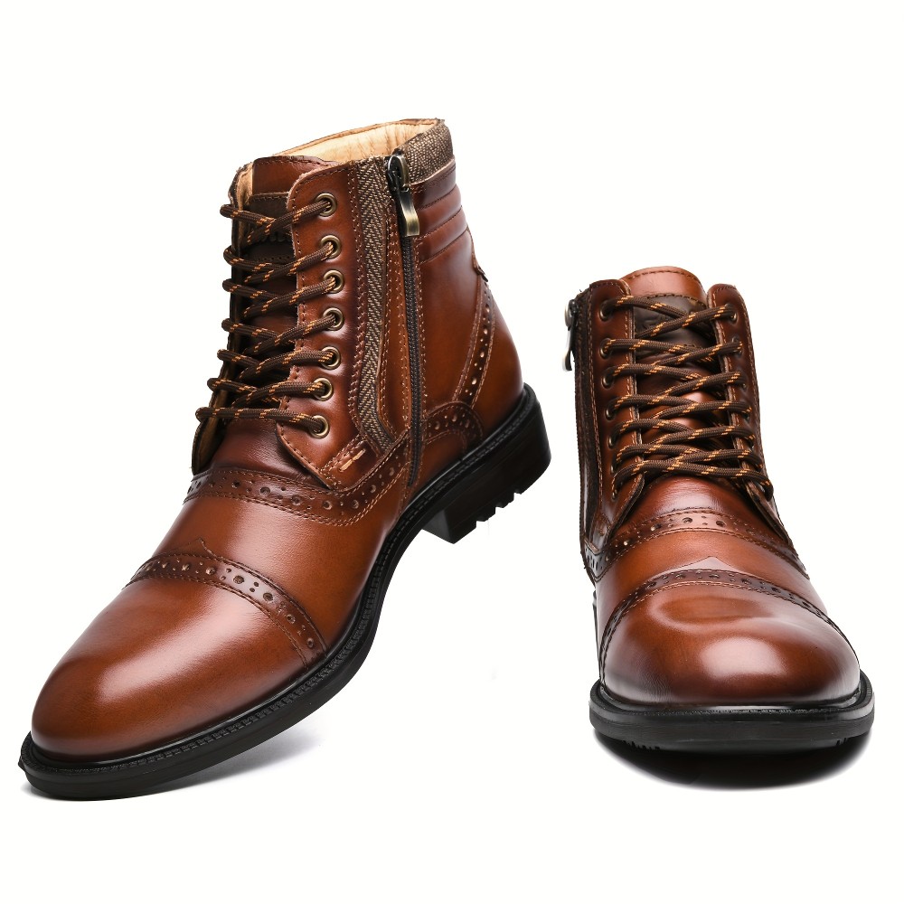 Elegant Men's Cap-toe Brogue Oxford Boots - Versatile, Comfortable, and Stylish Footwear for Casual and Formal Use, Perfect for All Seasons