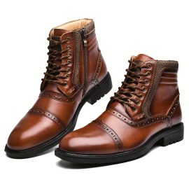 Elegant Men's Cap-toe Brogue Oxford Boots - Versatile, Comfortable, and Stylish Footwear for Casual and Formal Use, Perfect for All Seasons