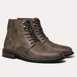 Vintage Moire Men's Ankle Boots - Comfortable, Breathable Lace-Up with Round-Toe for Trendy Outdoor Style, All-Season Wear