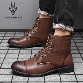 Men's High-top Dress Boots - Wear-resistant, Anti-skid Lace-up with Microfiber Leather Uppers