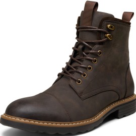 Men's Solid Cap Toe Dress Boots With PU Leather Uppers, Wear-resistant Non Slip Lace-up High Top Boots For Men's Outdoor Activities