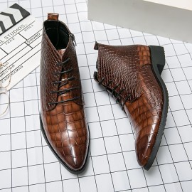 Men's Crocodile Print Oxfords Boots Pointed Toe Fashion Dress Boots