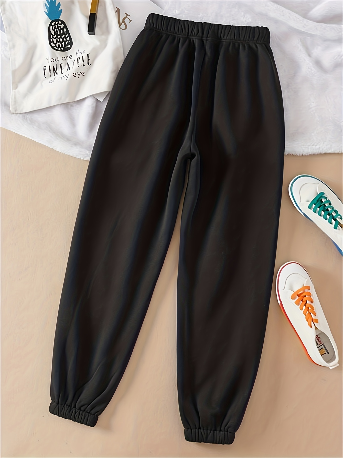 plain drawstring elastic waist sports pants loose fit slight stretch casual jogger pants womens activewear details 11